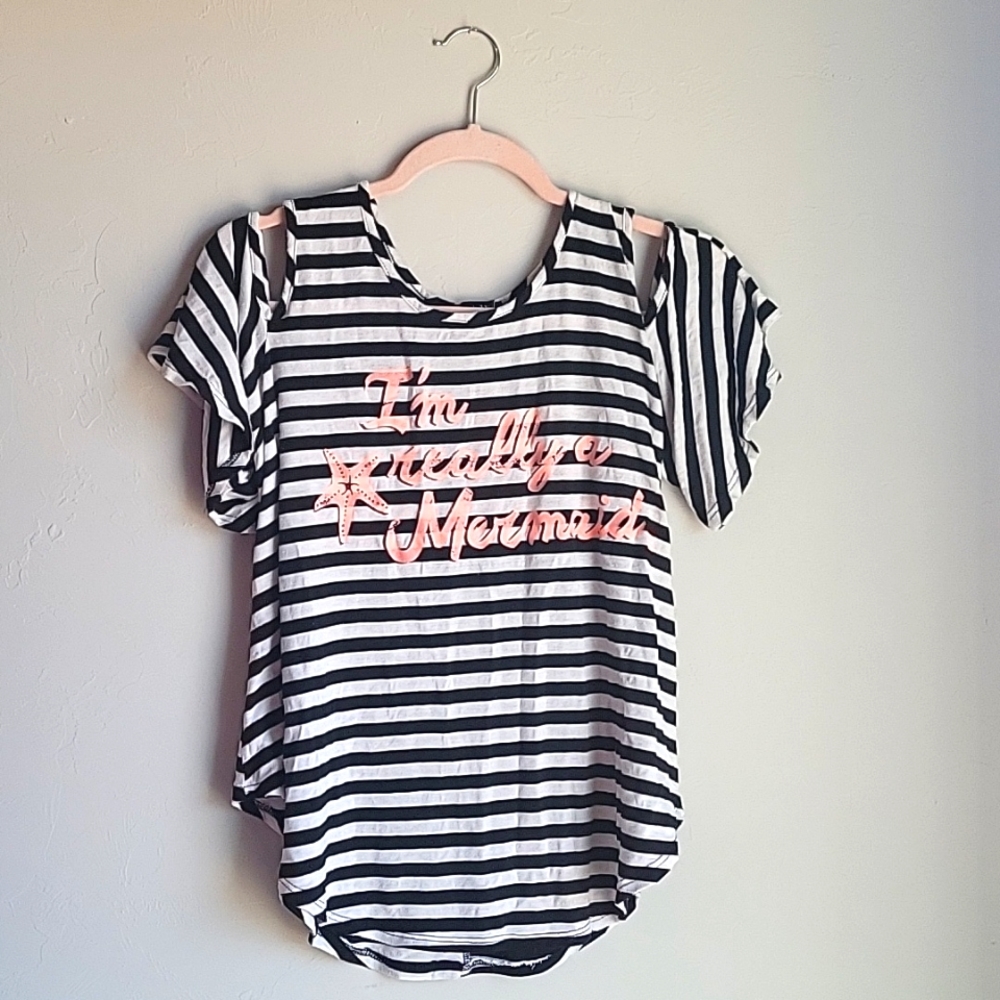 Living Doll Cold Shoulder T-Shirt with "I'm Really a Mermaid" Graphic